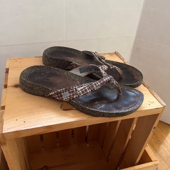 Teva Size 7.5 Brown Plaid Ventura Leather Toe Post Thong Flip Flop Sandals #6503 - Picture 6 of 16